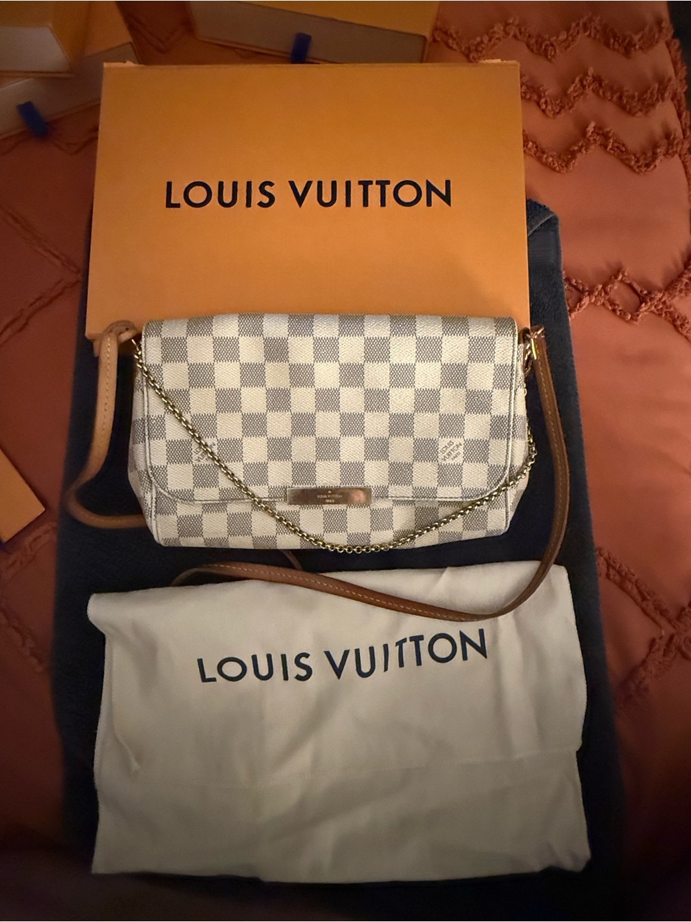 Louis Vuitton Damier Azur Crossbody Bag in White and Tan